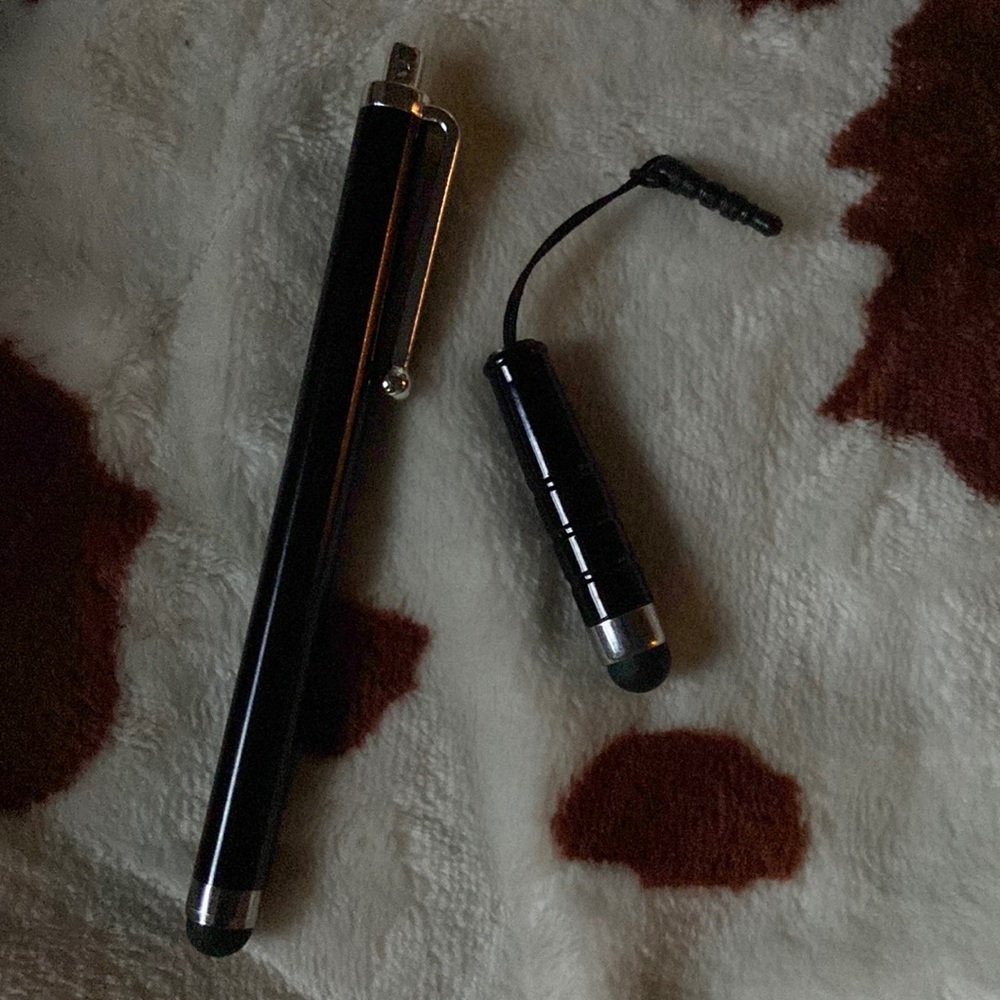 Phone stylists, on has a clip and one has an aux plug in to attach to phone